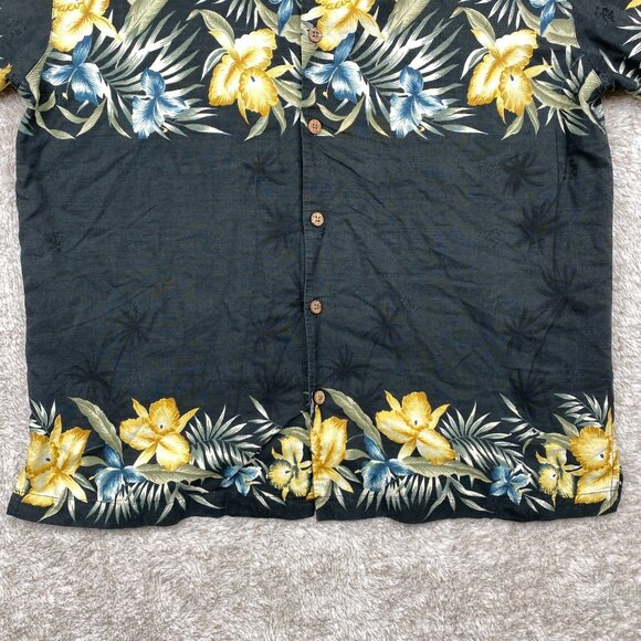 VTG Tommy Bahama Wood Button Loop Collar Shirt Mens L Black Floral Silk Blend - Picture 4 of 11